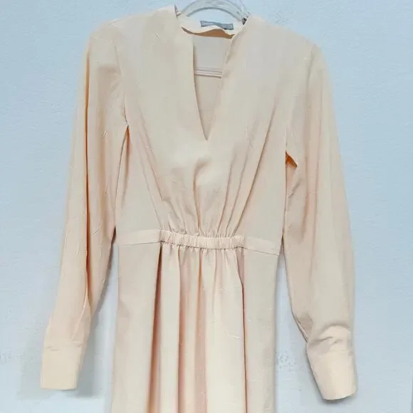 Vince Poet Long Sleeve Midi Dress Cream Sandalwood Size XS